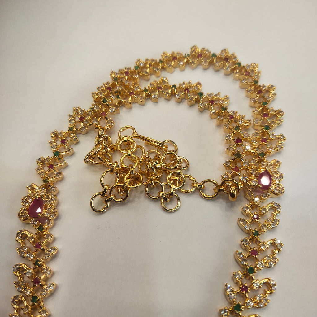 CZ Gold Plated Long Necklace Set - Timeless Elegant Bridal Jewelry