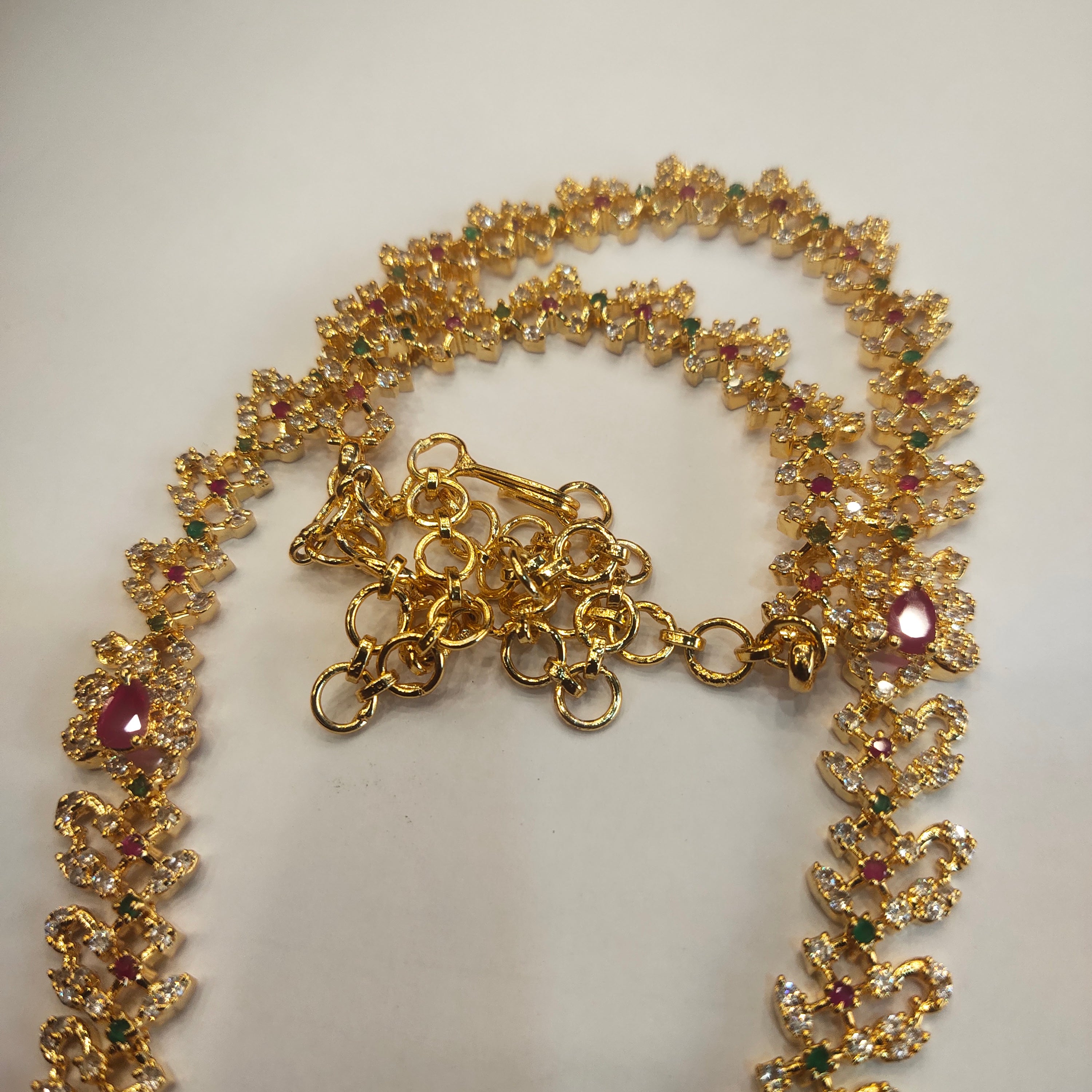 CZ Gold Plated Long Necklace Set - Timeless Elegant Bridal Jewelry