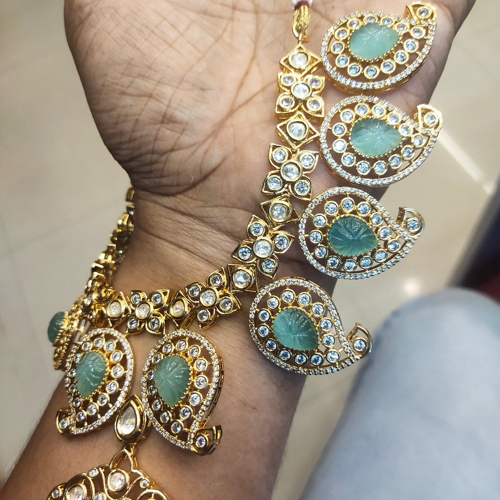 Pastel Green Kundan Mango Necklace - Traditional Indian Jewelry Set