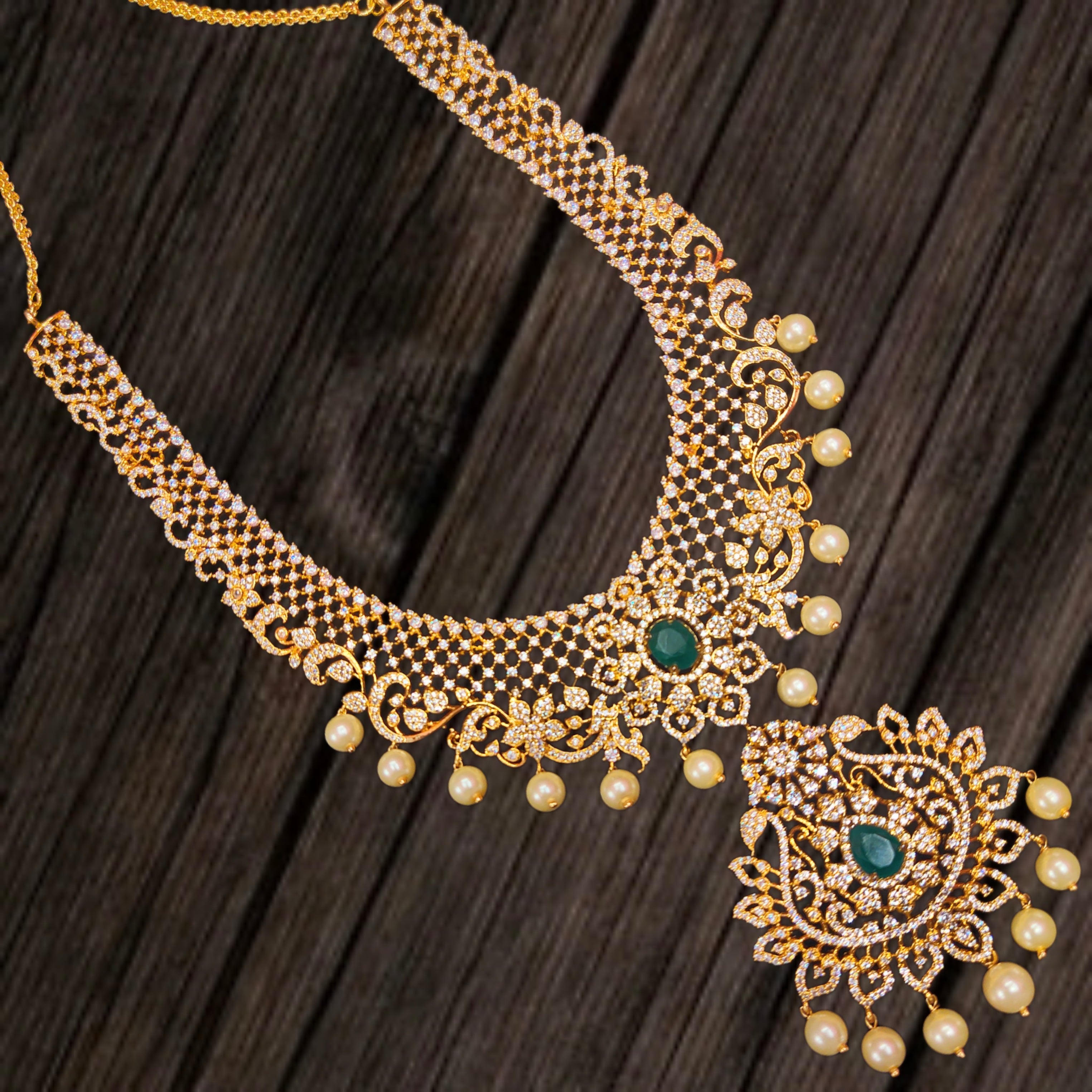 American Diamond Middle Haram - Elegant Bridal Necklace Set
