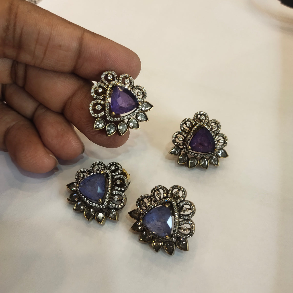 Victorian Zircon Stud Earrings - Elegant Period Design