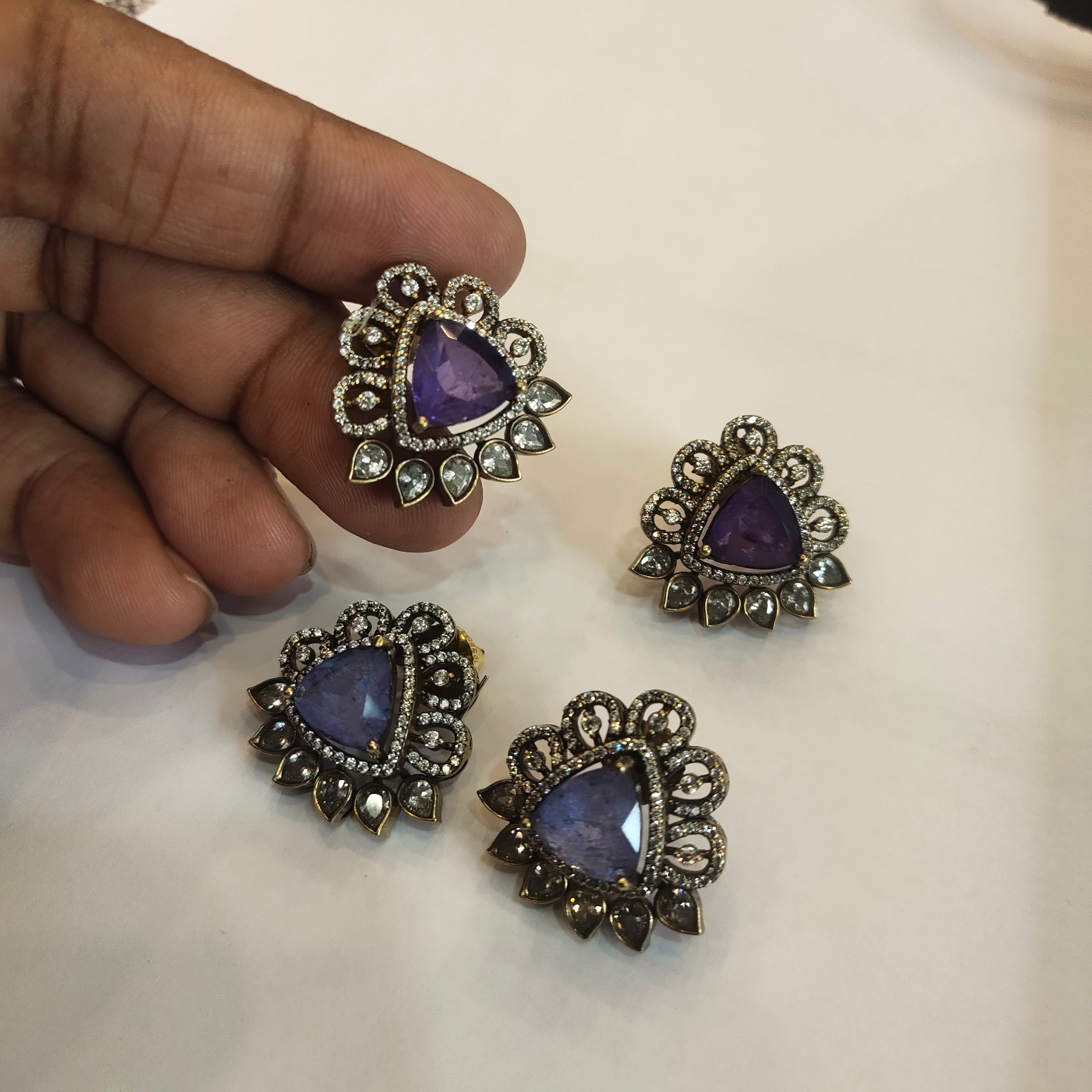 Victorian Zircon Stud Earrings - Elegant Period Design