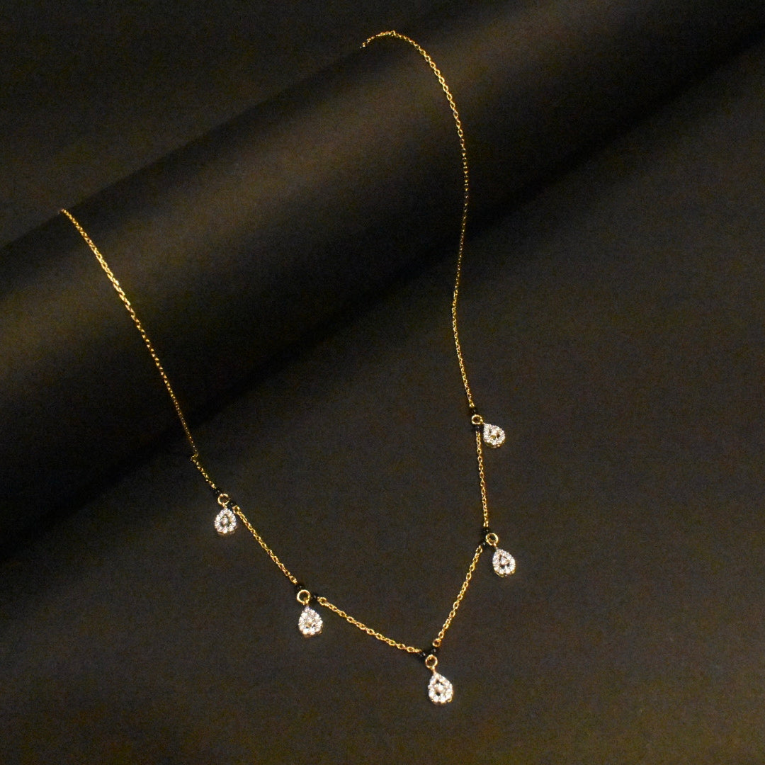 925 Sterling Silver Zircon Gold Plated Black Beads Chain - Modern Design
