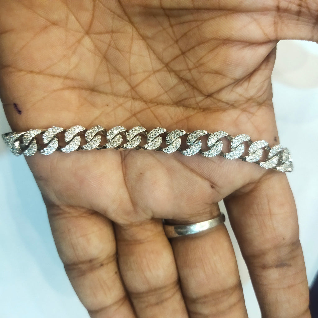 Asp Sterling Silver Zircon Cuban Link Bracelet for Men