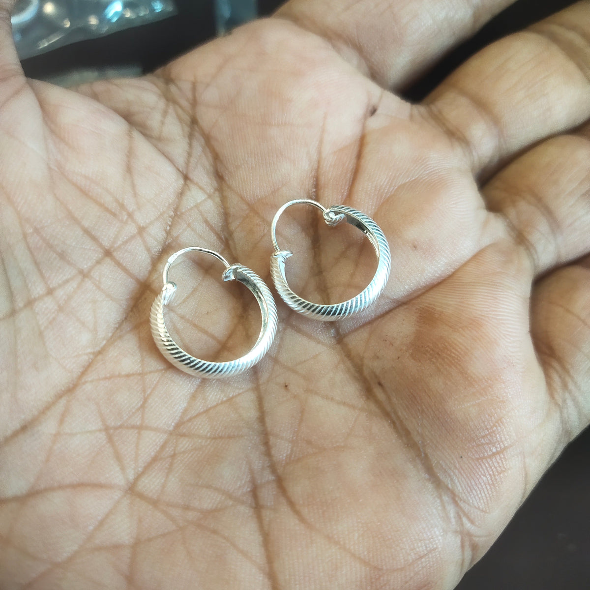 925 Sterling Silver Textured Hoop Earrings - Style 1