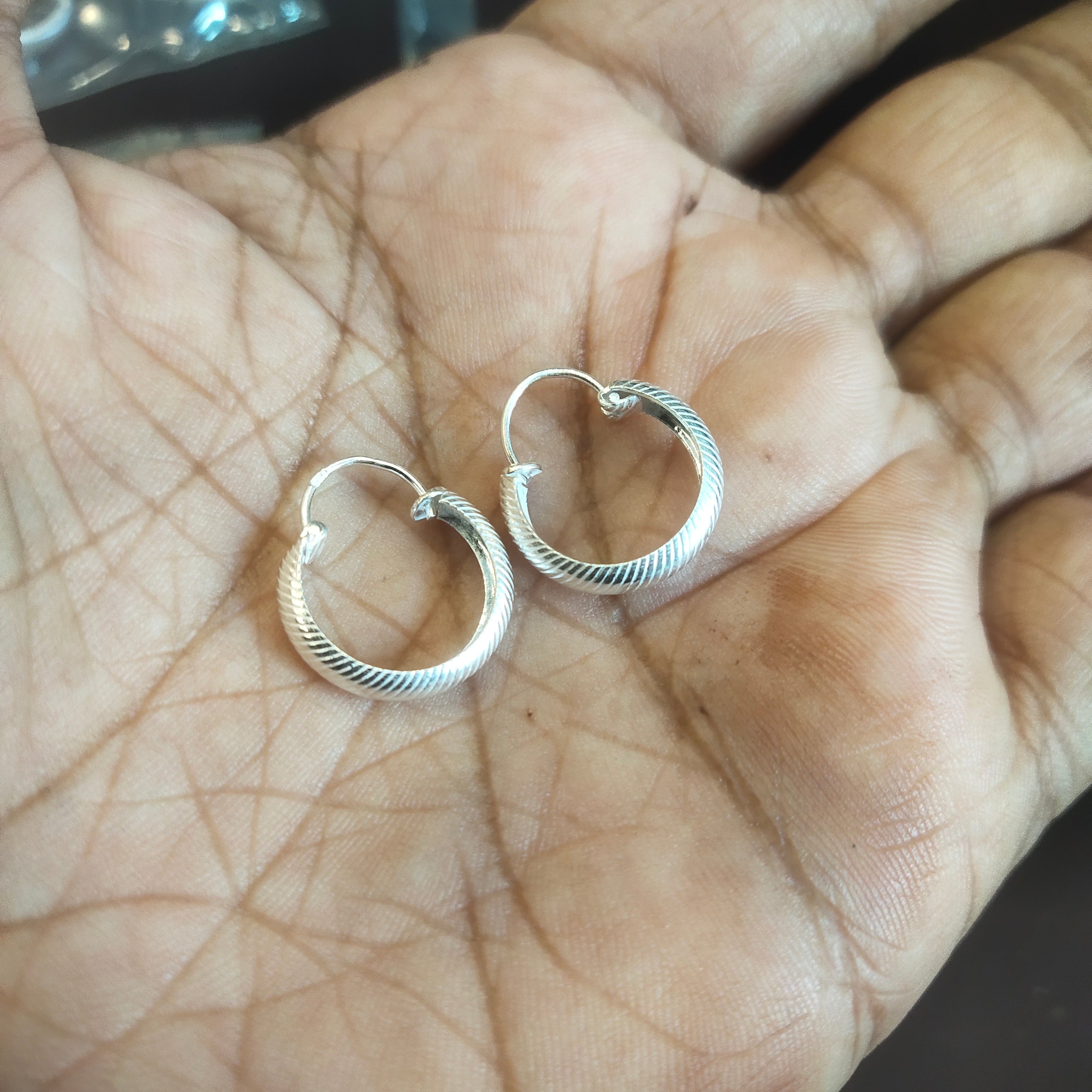 925 Sterling Silver Textured Hoop Earrings - Style 1