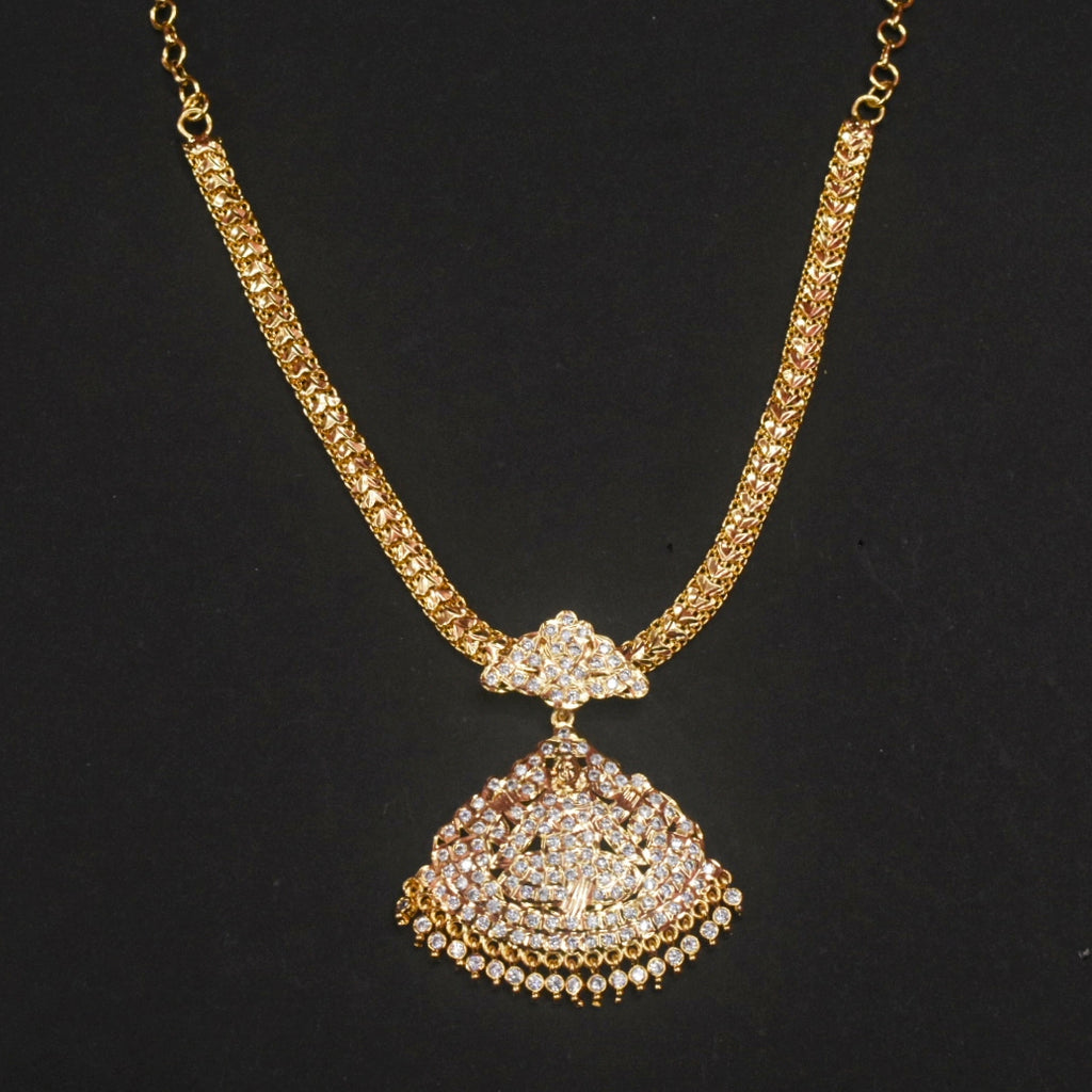 24K Gold Plated Zircon Goddess Laxmi Naan Pathkam Necklace - Traditional Indian Jewellery