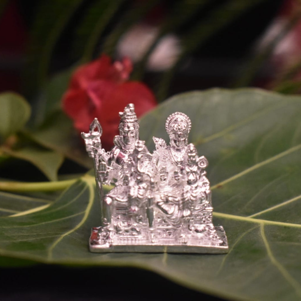 Pure Silver Shiv Parivar Idol - Handcrafted Shiva Family Statue
