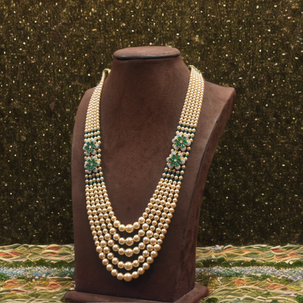 Asp Multi Layer Zircon Pearls Necklace
