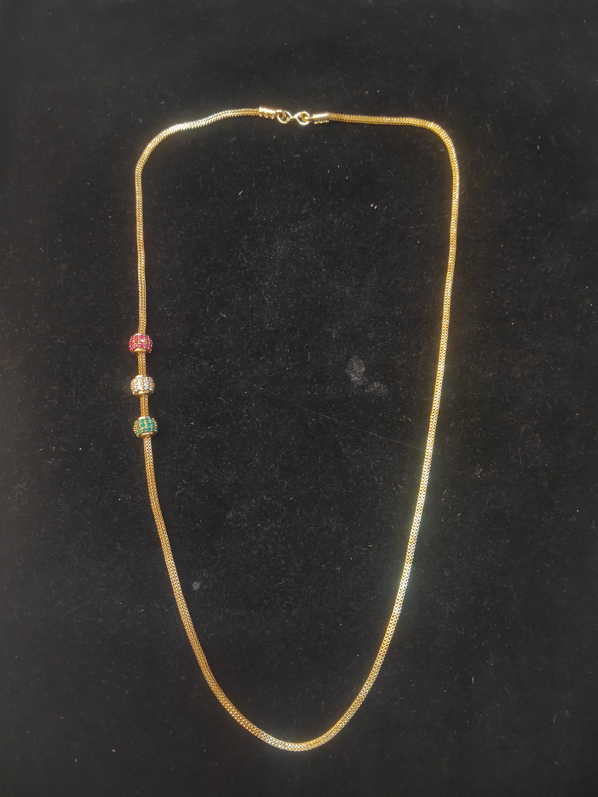 24K Gold Plated Muggapu Chain – 24 Inches with Gemstone Beads