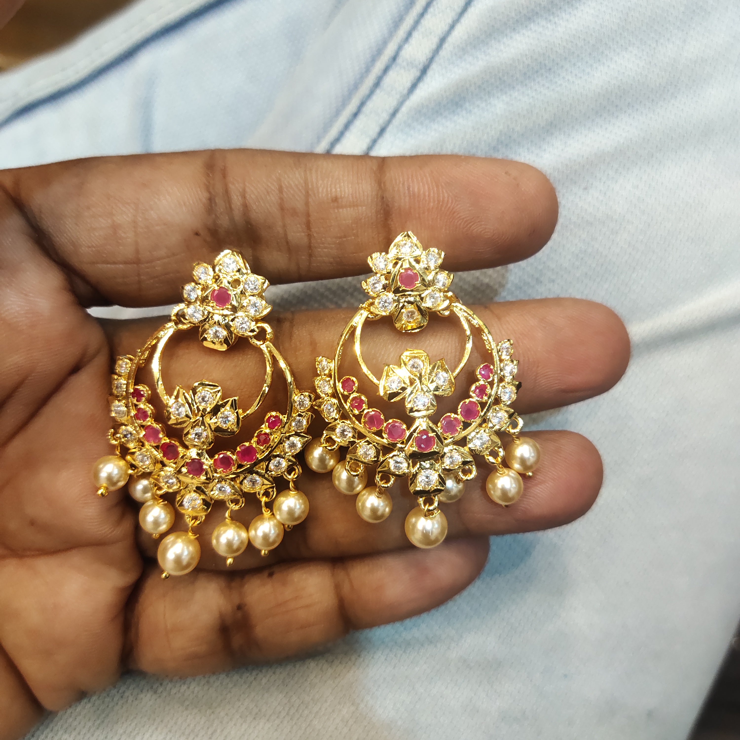 24K Gold Plated Screwback Chandbali Earrings - Elegant Traditional Design