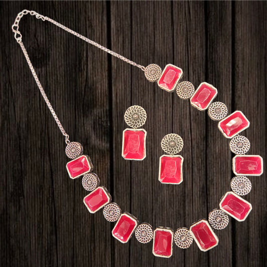 Oxidised Silver Ruby Necklace Set By Asp Fashion Jewellery