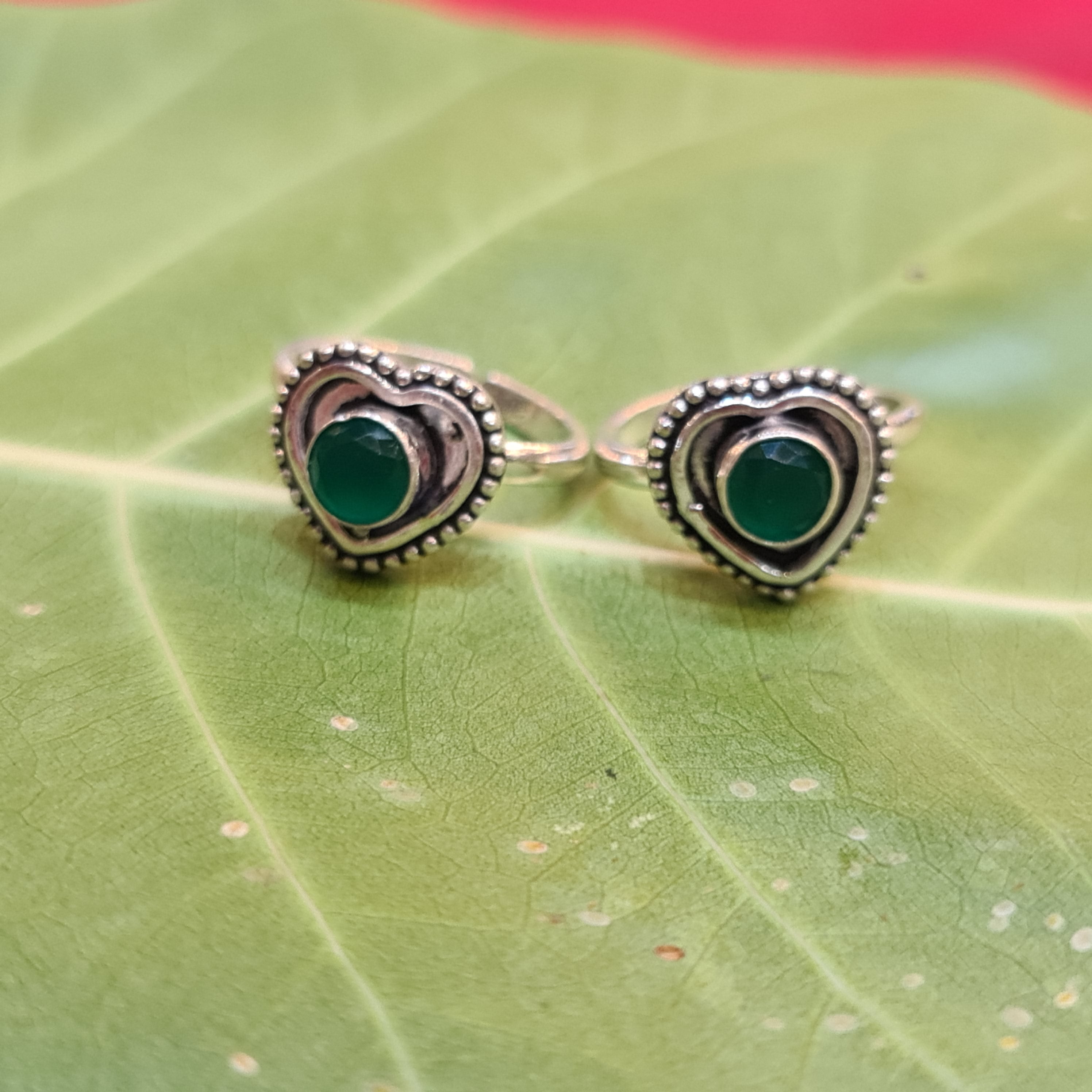 925 Sterling Silver Heart-Shaped CZ Toe Rings - Romantic Bichiya 6.6g