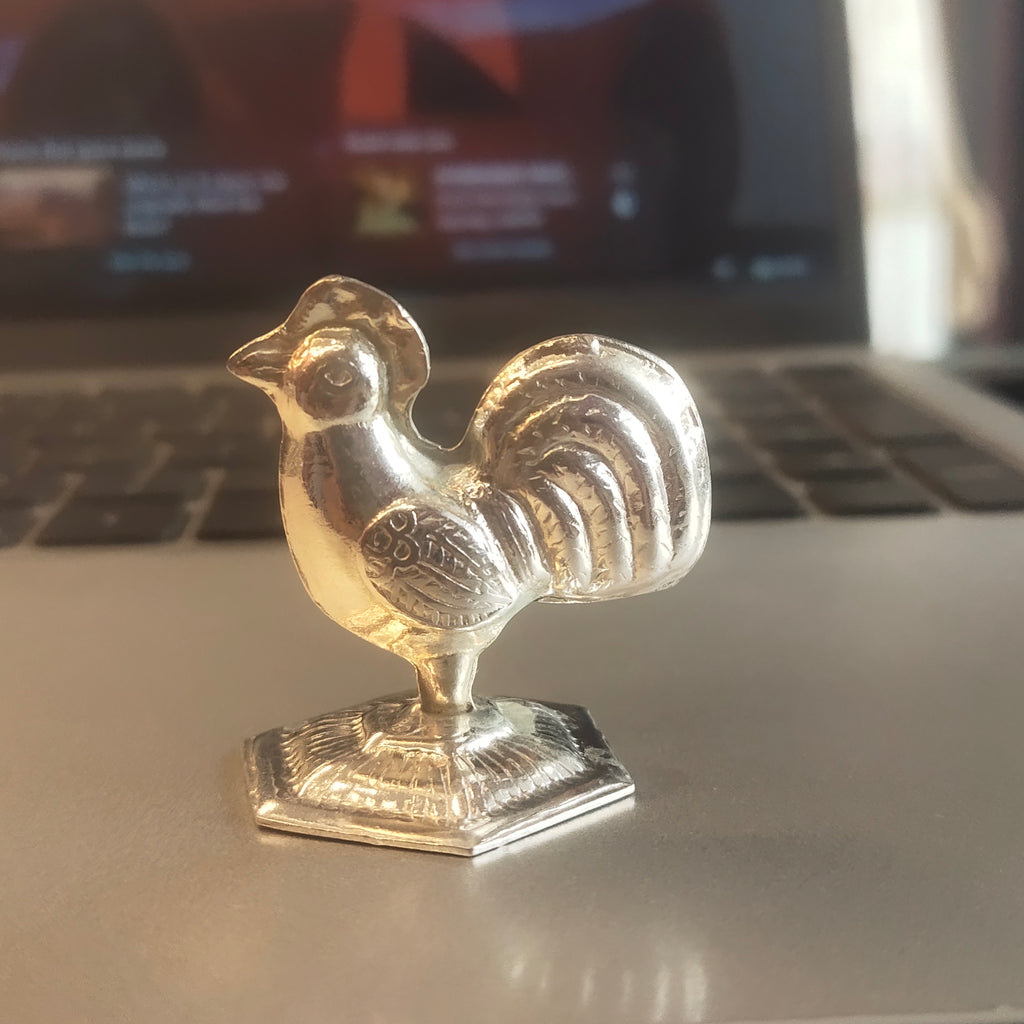 Silver Rooster Figurine on Decorative Base