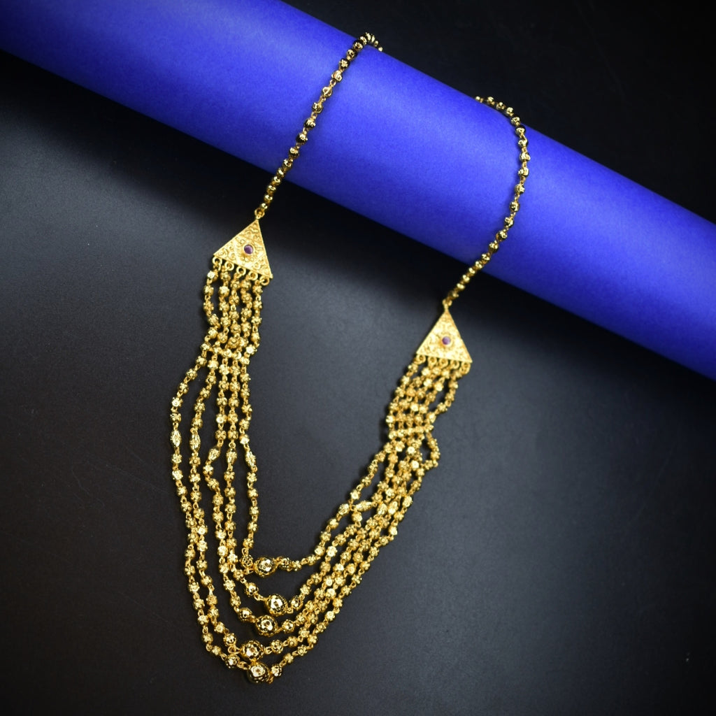 24K Gold Plated Ball Layered Necklace - Traditional Gundu Mala