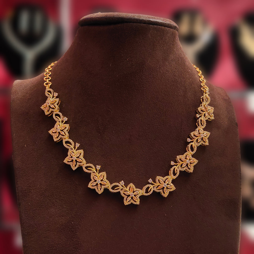 Honey Coloured Zircon Floret Necklace Set - Rose Gold Floral Jewellery