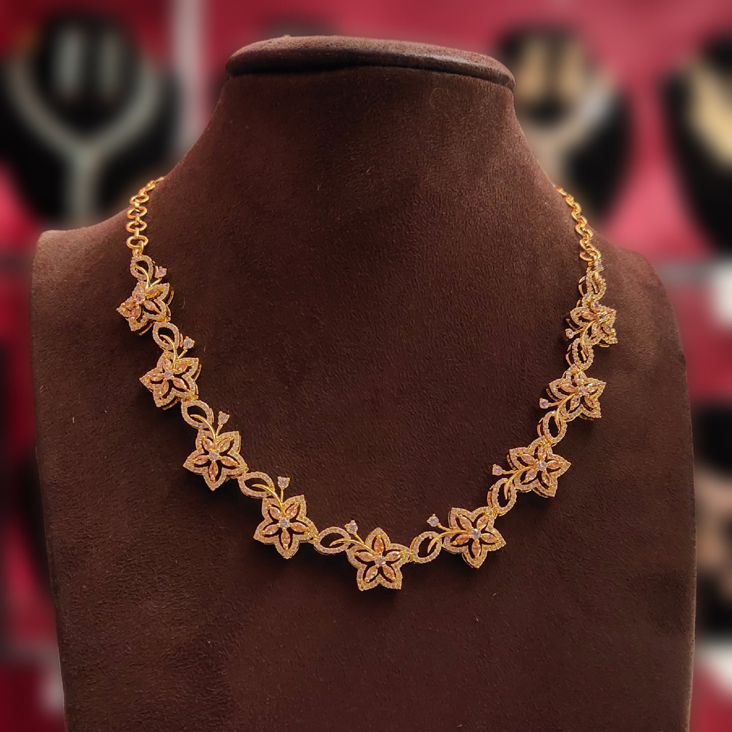"Dazzle and Delight with the Honey Coloured Zircon Floret Necklace Set: Exquisite Beauty by ASP Fashion Jewellery 71155151"