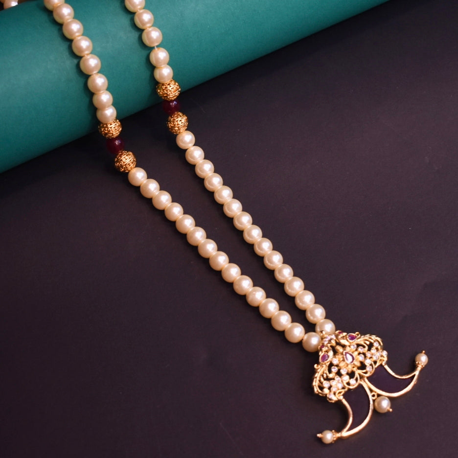 Premium Gold Plated Puligoru Pendant Mala for Groom - Traditional Wedding Jewelry