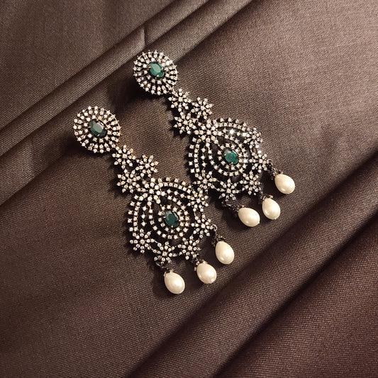"Timeless Elegance: Victorian-inspired Green American Diamond Earrings by ASP Fashion Jewellery"