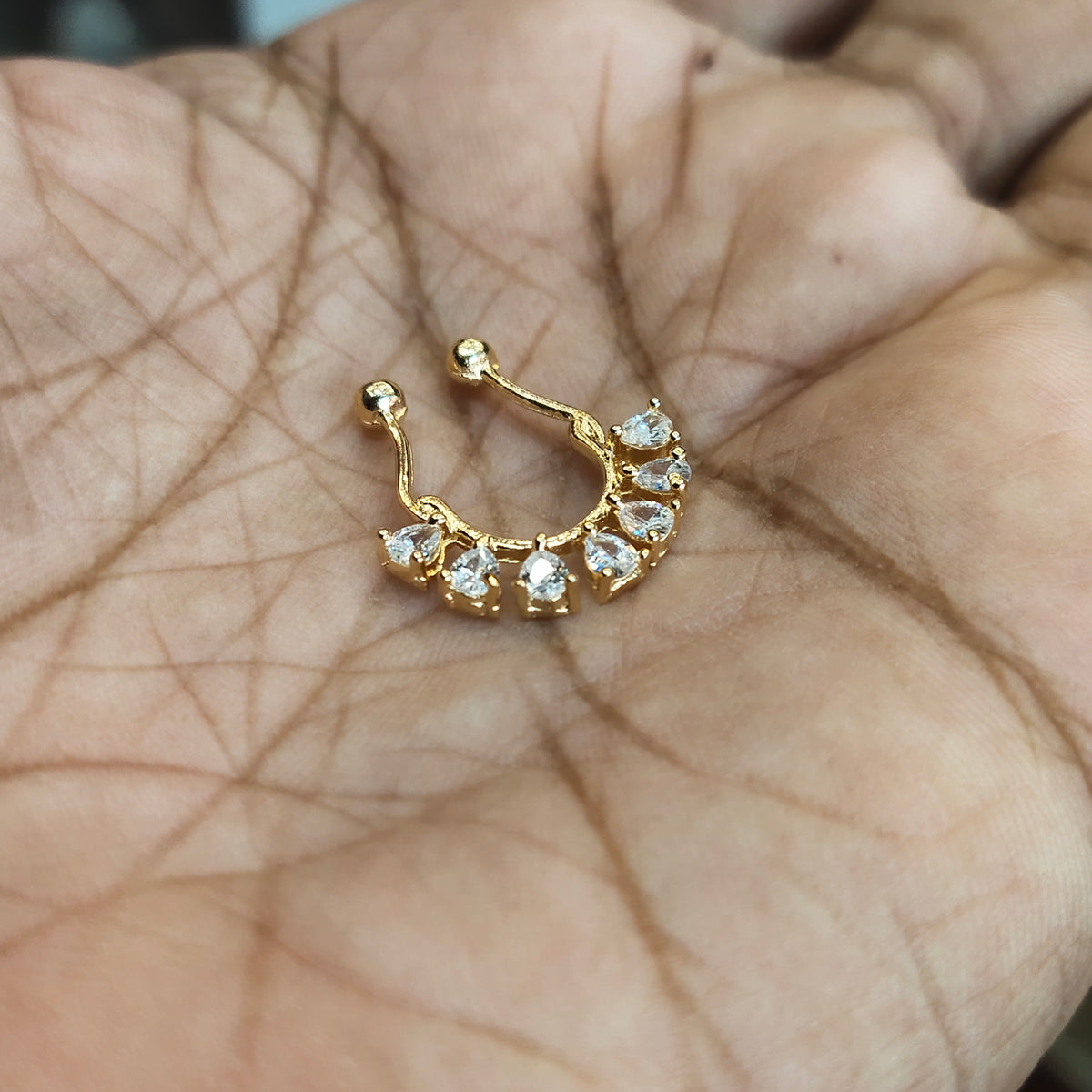925 Sterling Silver Septum Nose Pin - 24K Gold Plated