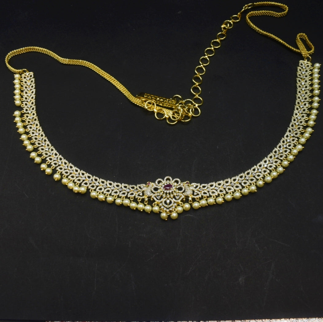 Elegant Floral Zircon 24K Gold Plate Designer Vaddanam