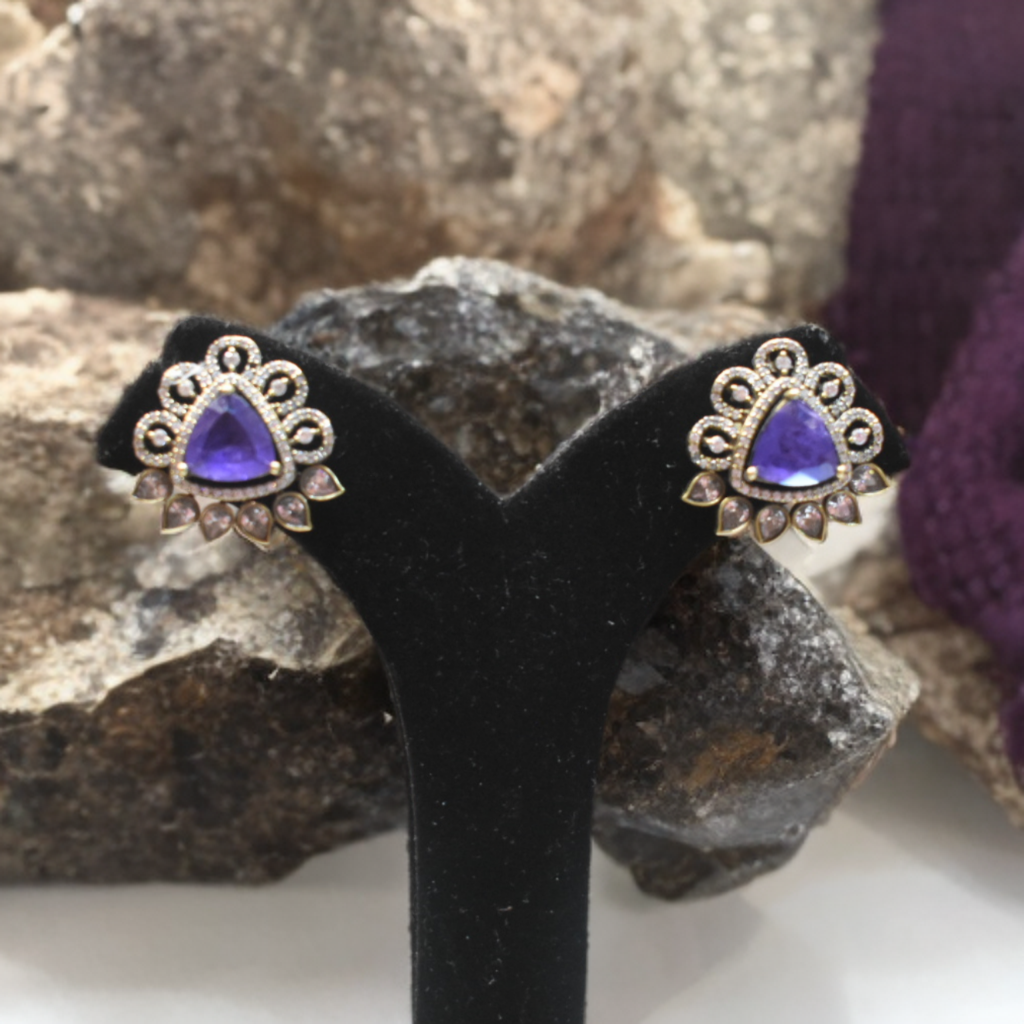 Victorian Zircon Stud Earrings - Elegant Period Design