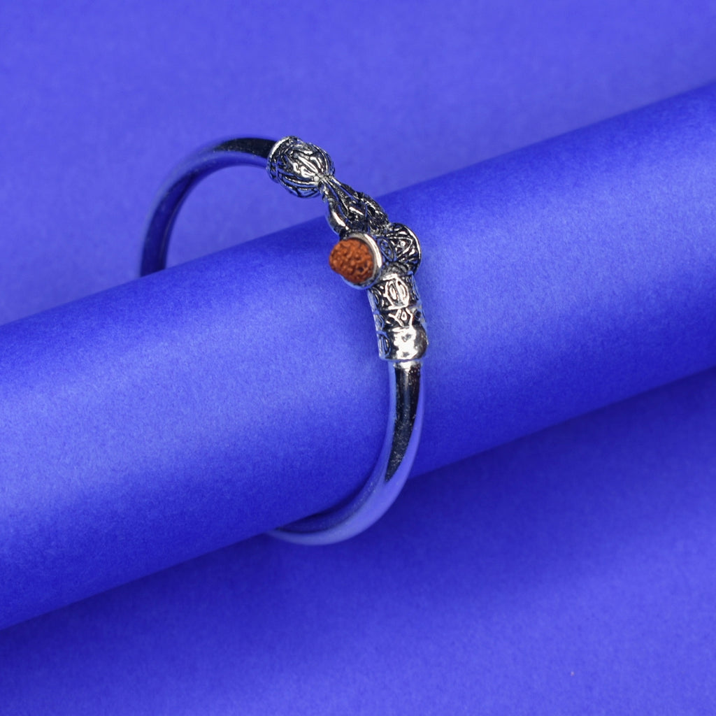 Silver Oxidized Trishul Damroo Kada for Men - Lord Shiva Bracelet | 800 Purity