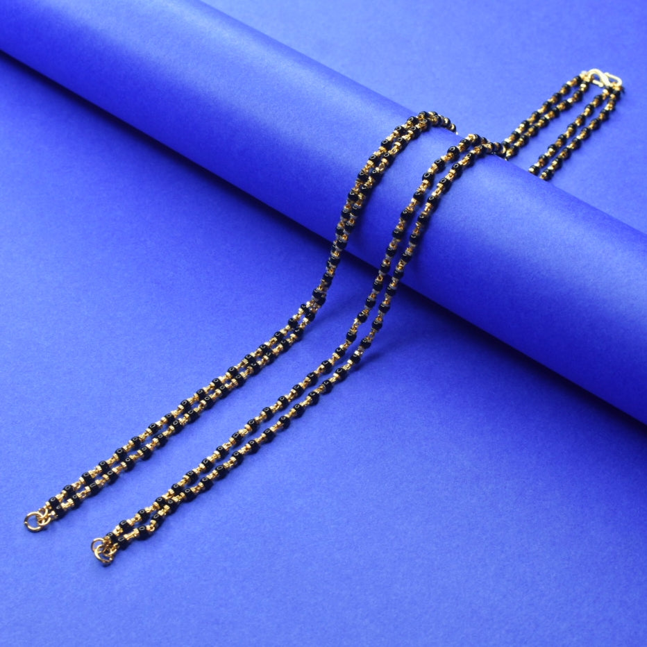 Dazzling 24-Inch Black Beads Mangalsutra Chain | 24K Gold Plated for Women