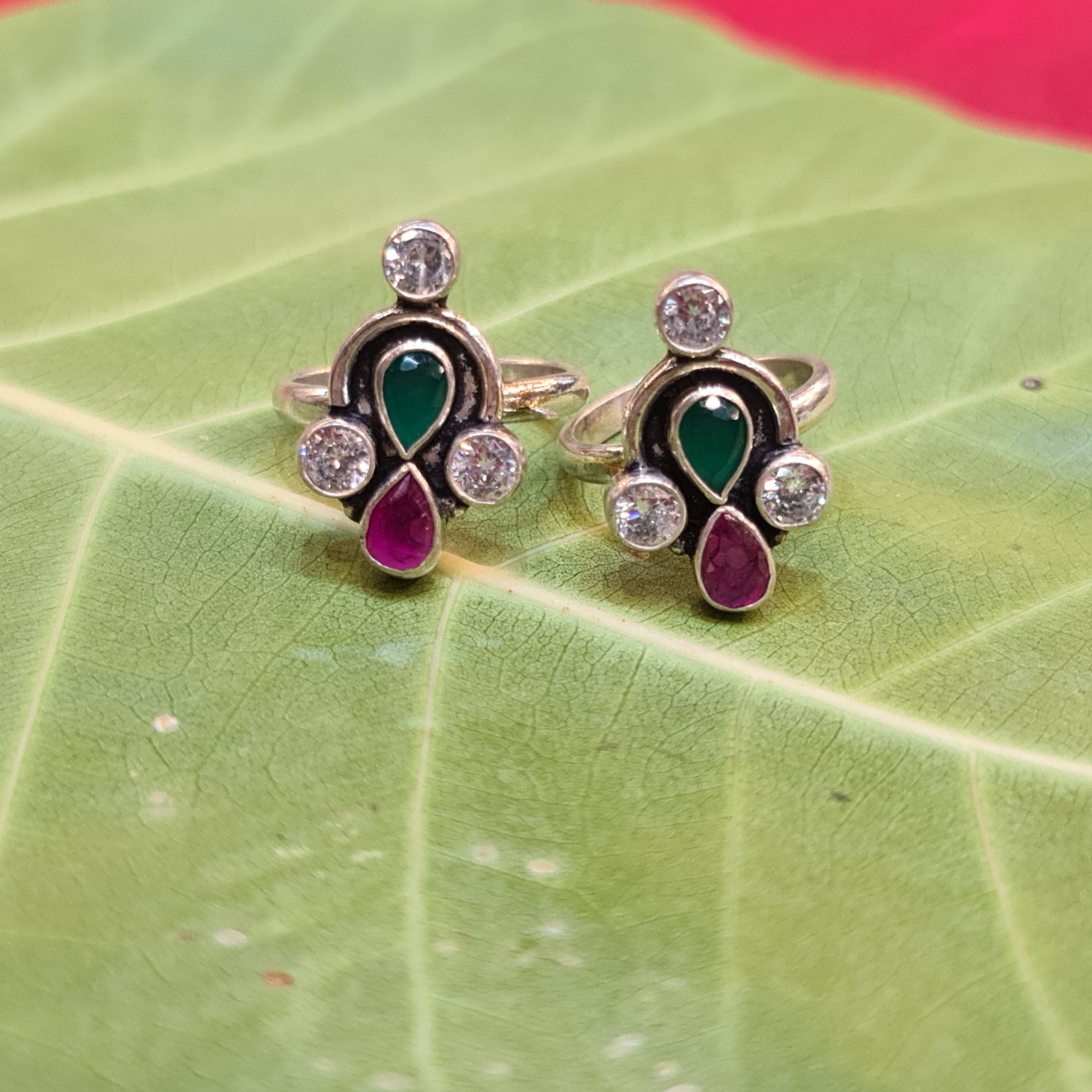 925 Sterling Silver Ruby Toe Rings - Glamorous Bridal Bichiya 8.6g