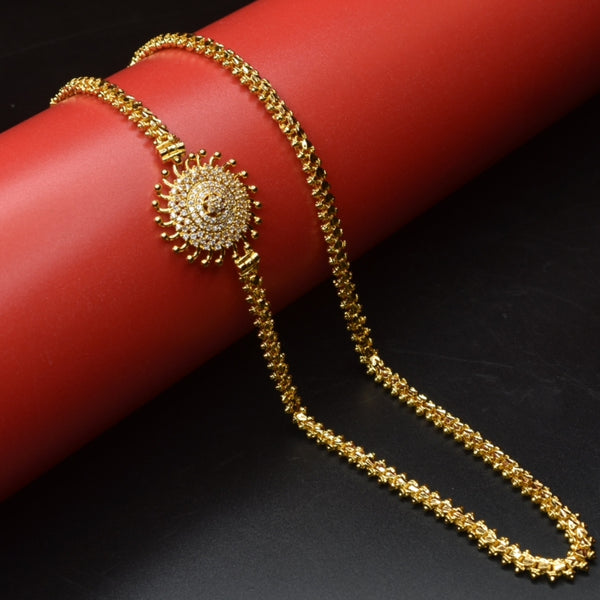 "Gleaming Elegance: Elevate Your Style with Gold-Plated Traditional AD Stone Mugappu Saradu Chain for Women"