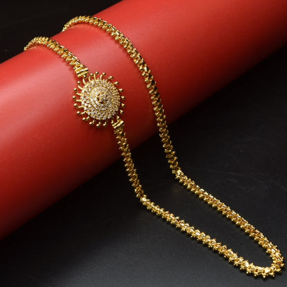 "Gleaming Elegance: Elevate Your Style with Gold-Plated Traditional AD Stone Mugappu Saradu Chain for Women"