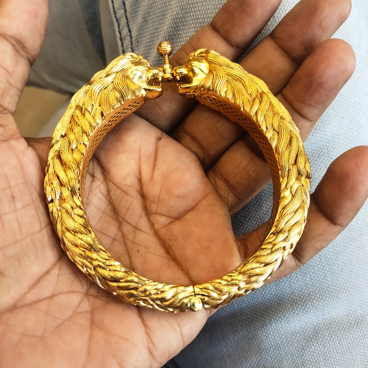 Asp 925 Silver Gold Plated Nagas Simha Kada for Men
