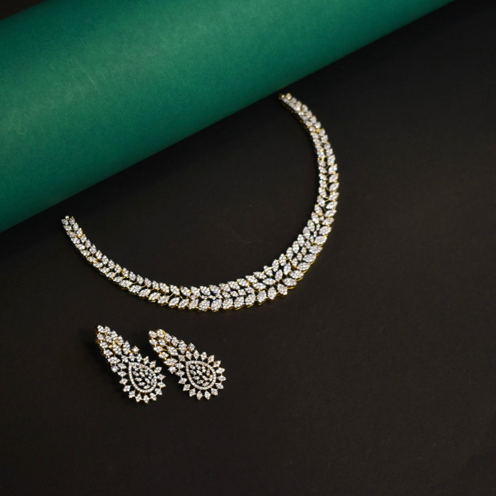 ASP Rhodium Gold CZ Necklace & Earrings Set