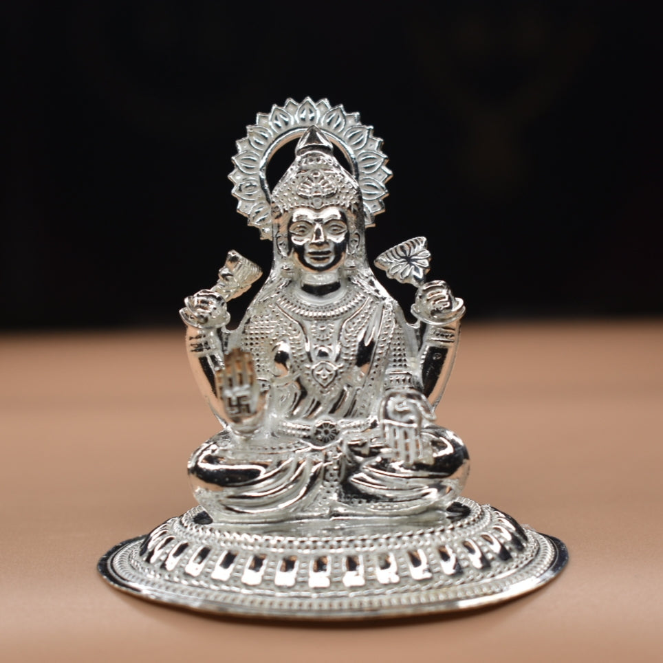 Pure Silver Lakshmi Idol - Handcrafted Goddess of Wealth Statue