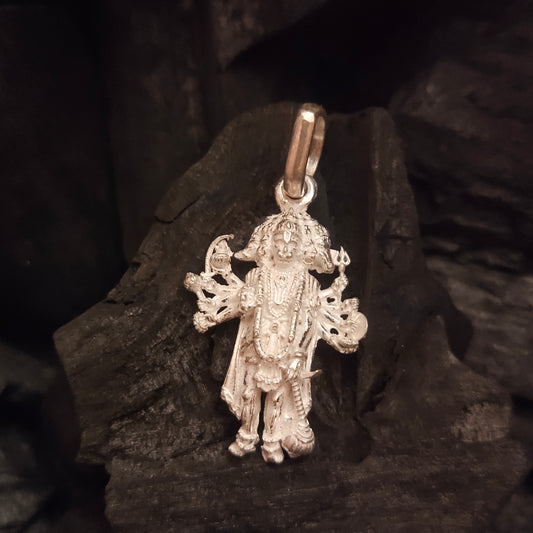 Embrace the Strength and Protection of the Panchmukhi Hanuman with this Stunning Silver Pendant"