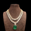 "Dazzle in Double Layers: The Exquisite Asp Fashion Emerald & Kundan Necklace Set"