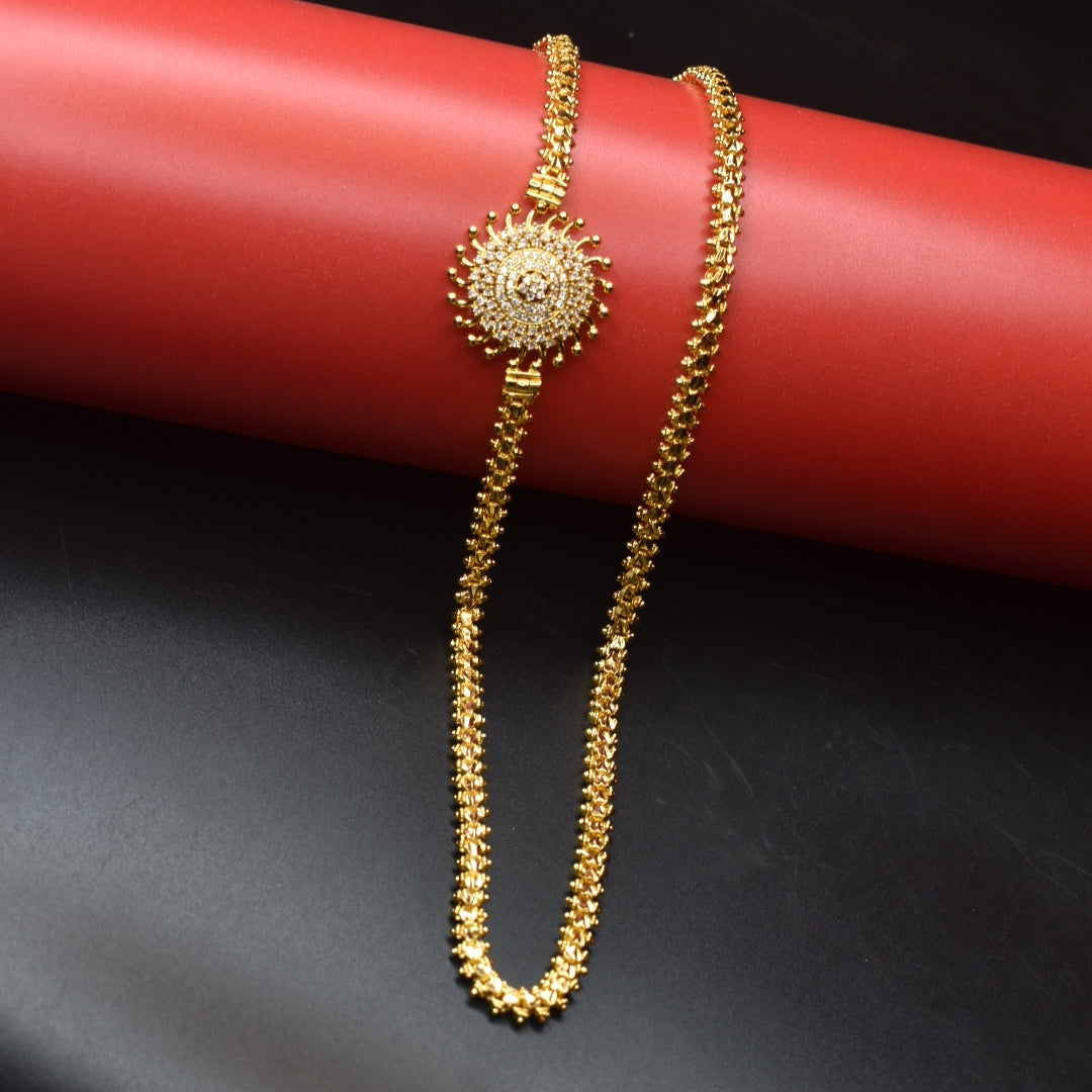Gold Plated AD Stone Mugappu Saradu Chain - Traditional Elegance for Women