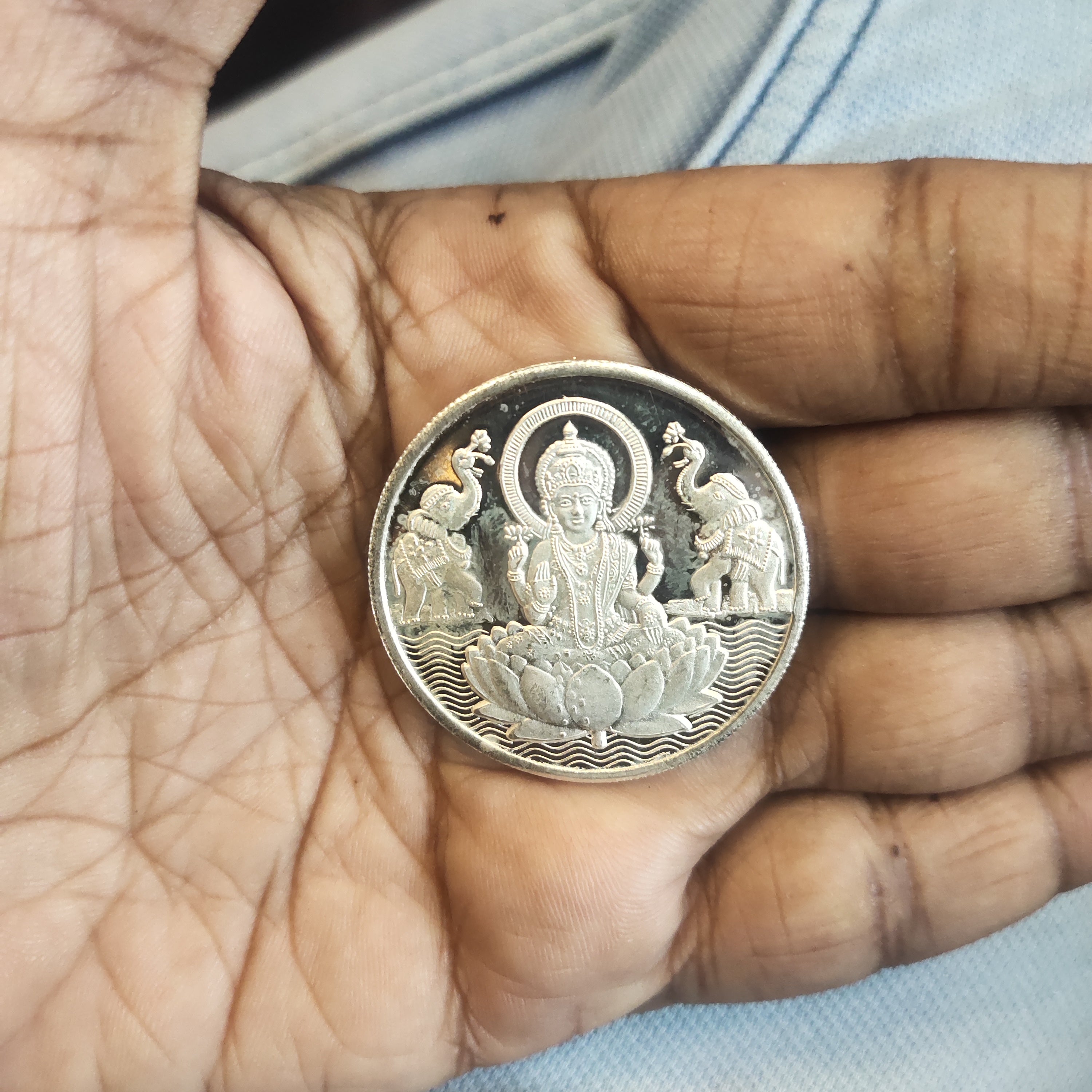 999 Pure Silver Coin - Laxmi & Shree Design (20 Grams, 4cm)