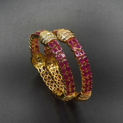 "Glamorous Sparkle: Gold-Plated Pink CZ Bangles that Turn Heads"