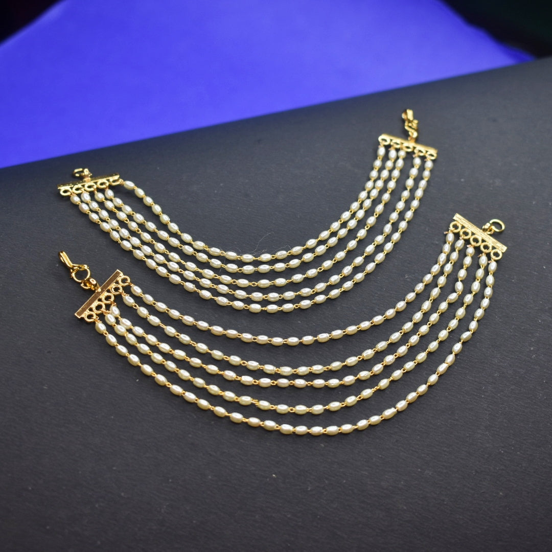24K Gold Plated Rice Pearl Ear Chain Set - 3 & 5 Line Variants