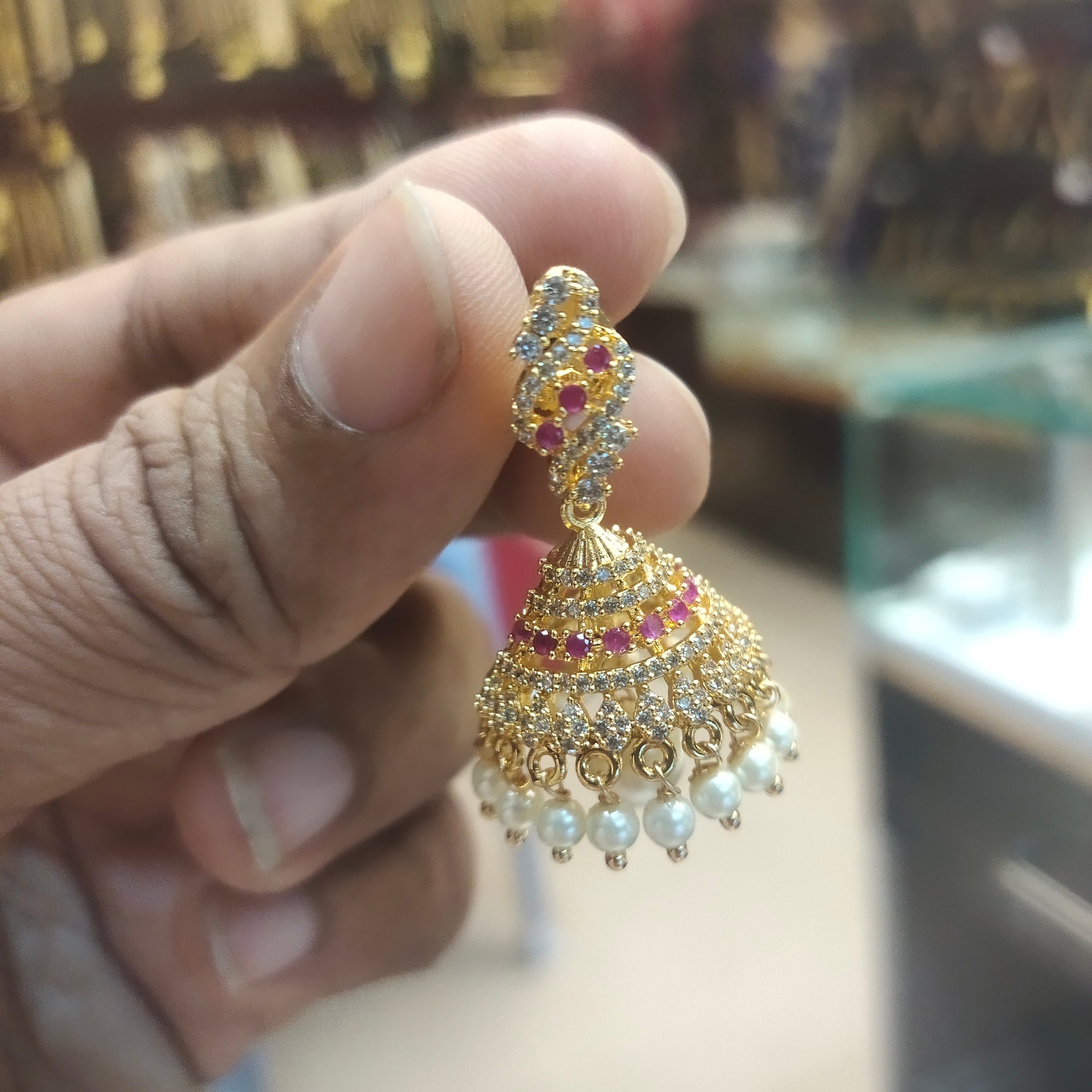 Small CZ Gold Plated Dome Jhumka Earrings