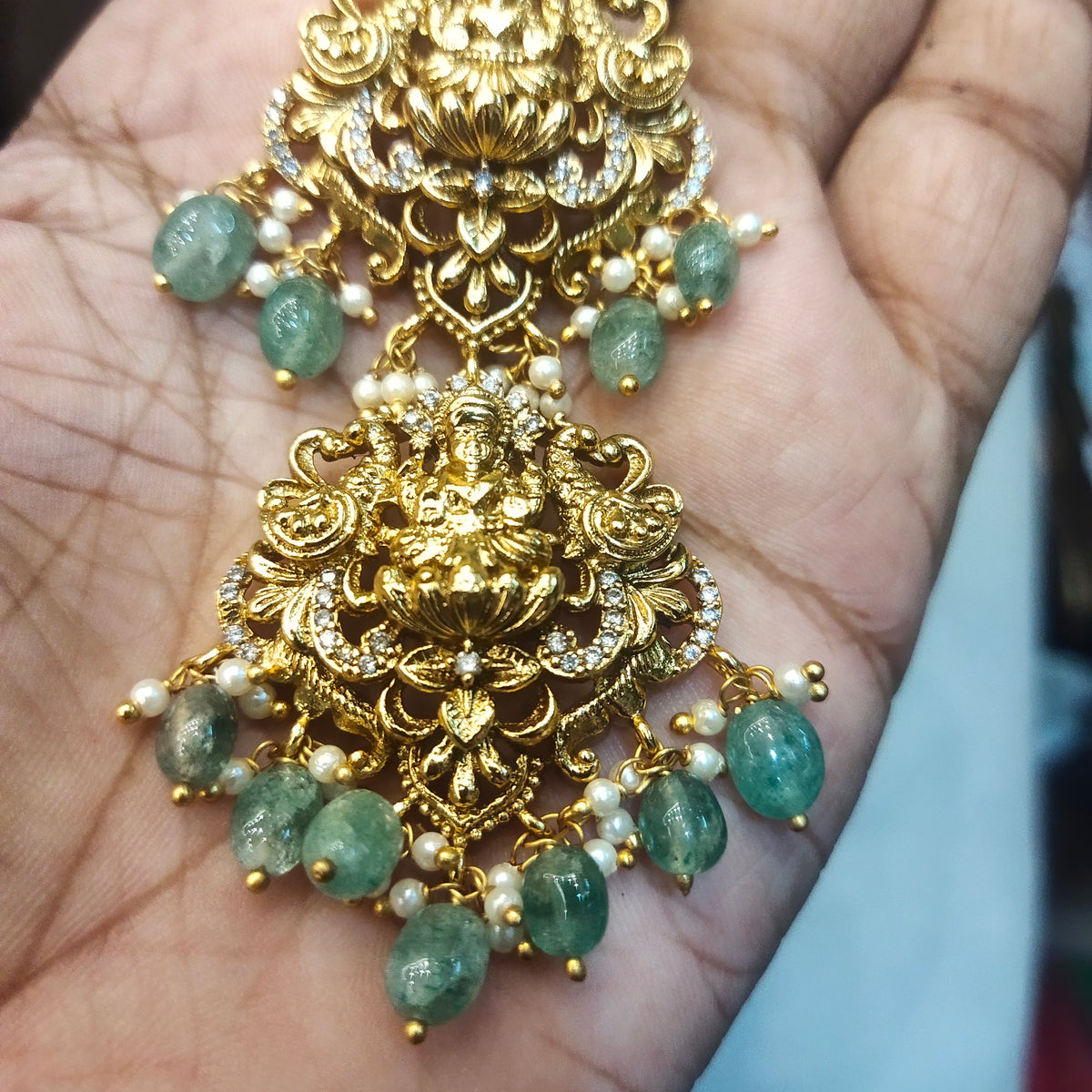 3 Pieces Jada Billalu - Temple Finish Hair Jewellery with Goddess Laxmi