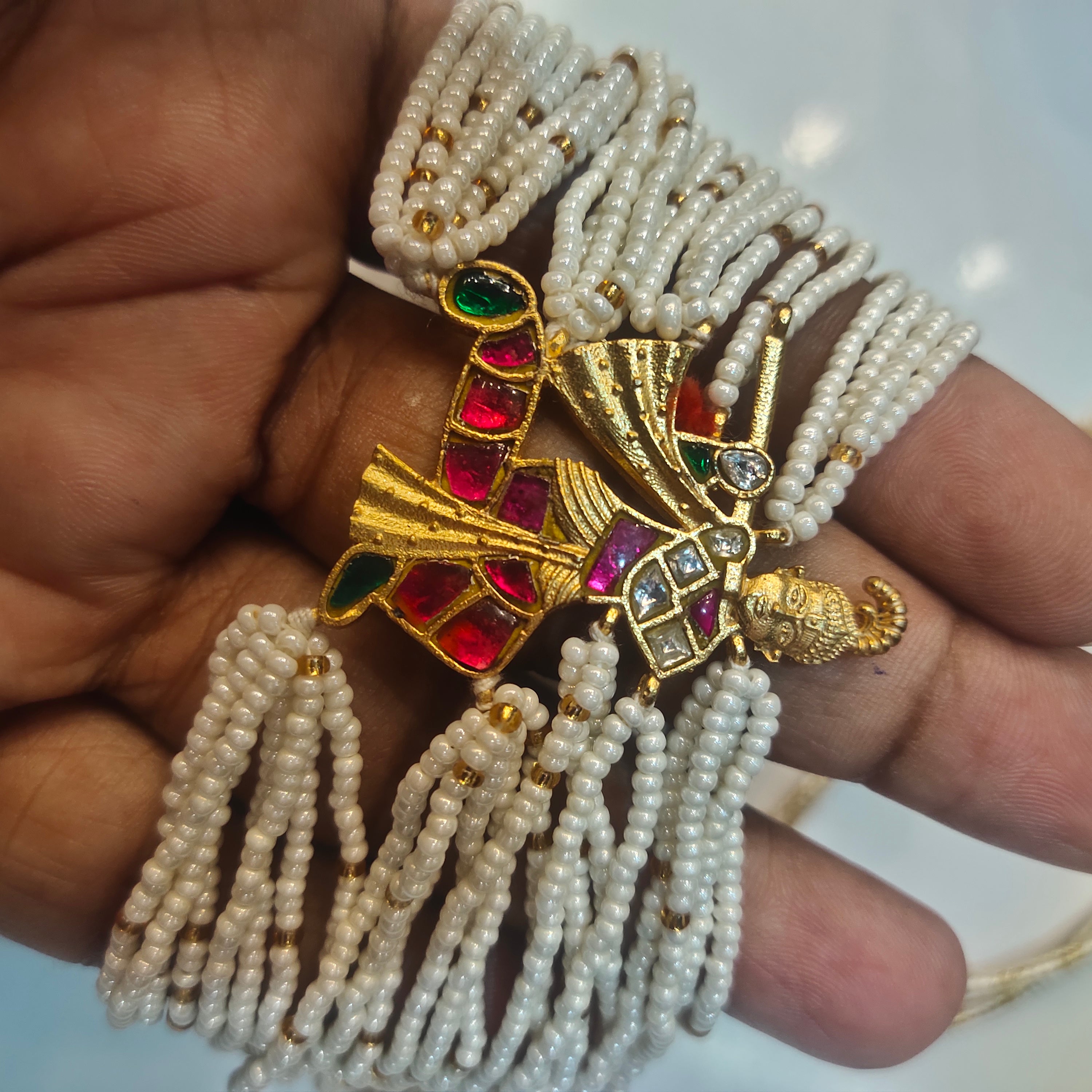 Asp Krishna Jadau Kundan Beaded Gold Plated Choker Necklace Set