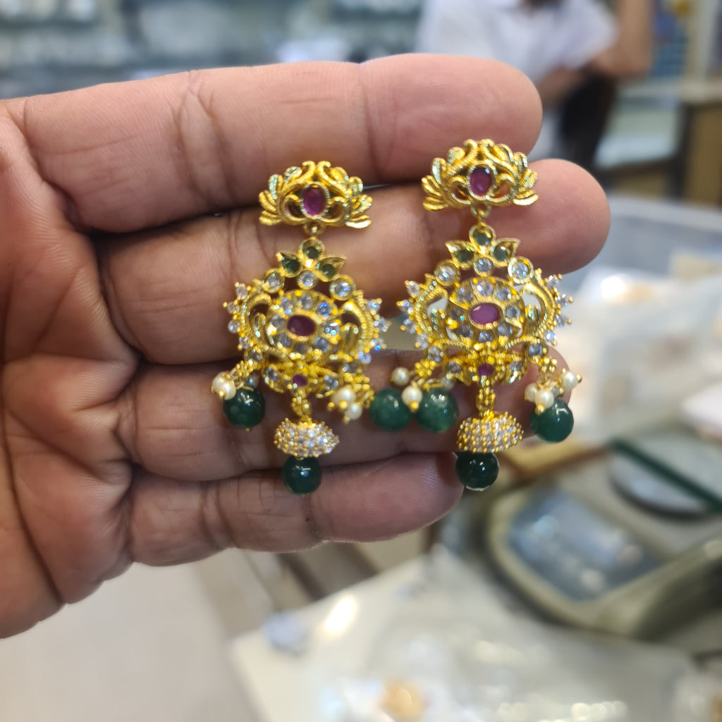 Handmade Polki Kundan Peacock Chandbali Push Back Earrings | Emerald & Ruby Variants