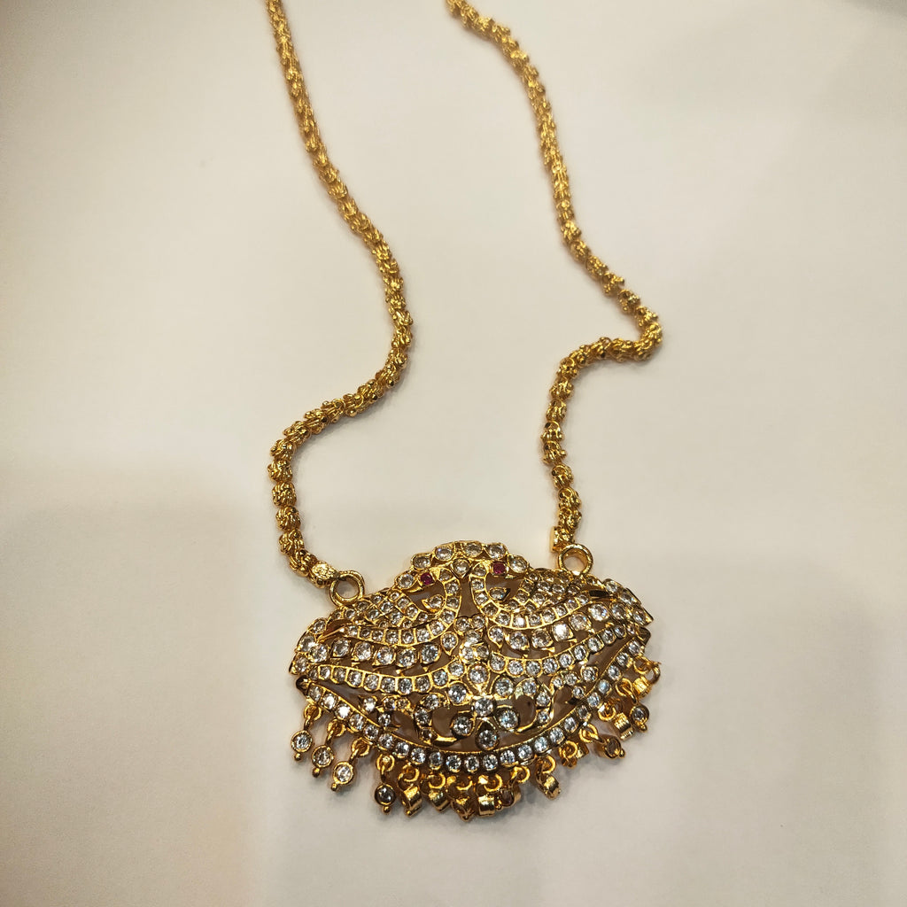 Panchaloha CZ Pendant with 24-Inch Chandramukhi Chain | Traditional Jewelry