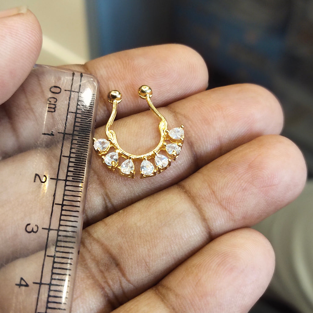 925 Sterling Silver Septum Nose Pin - 24K Gold Plated