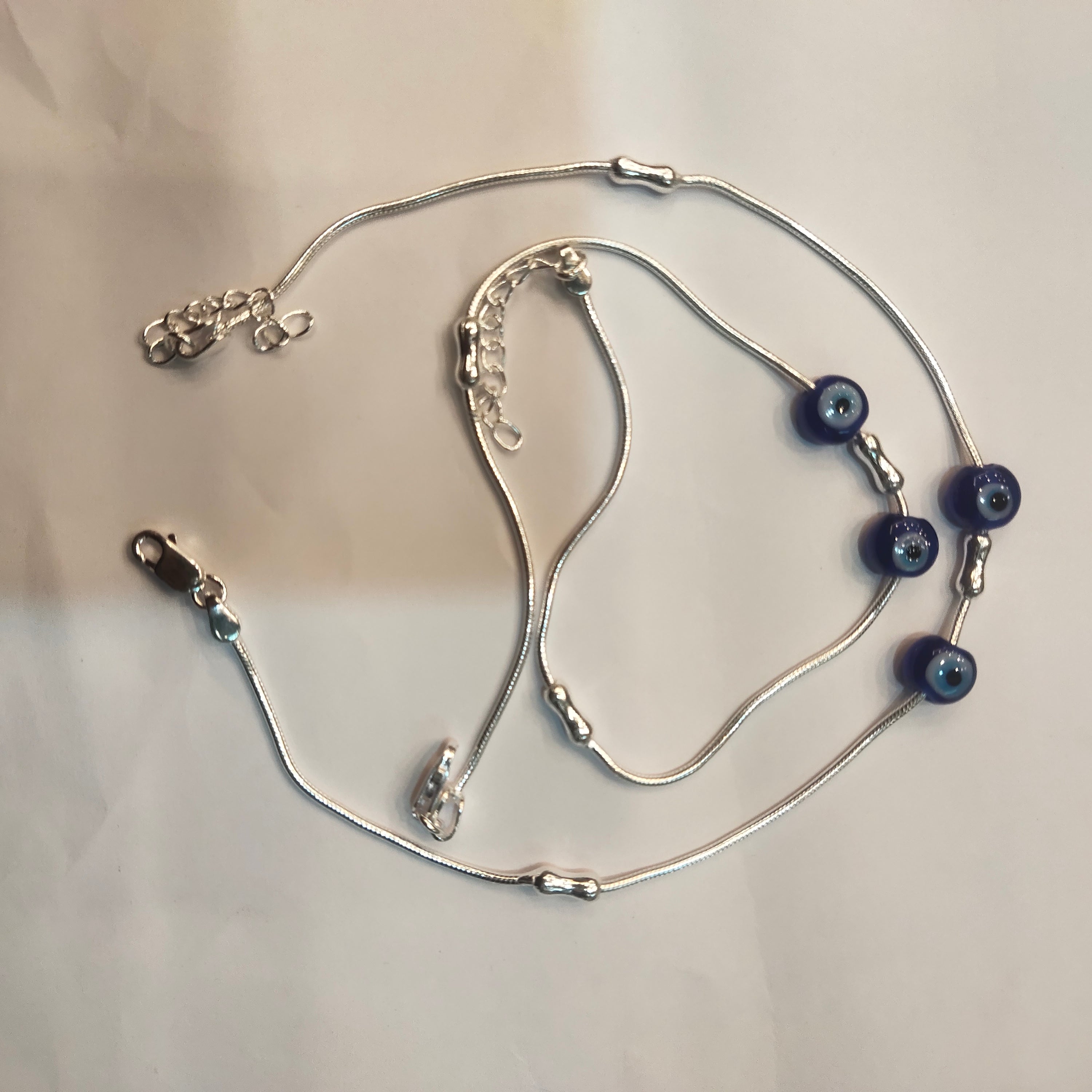 Stylish Asp Sterling Silver Evil Eye Beaded Anklets