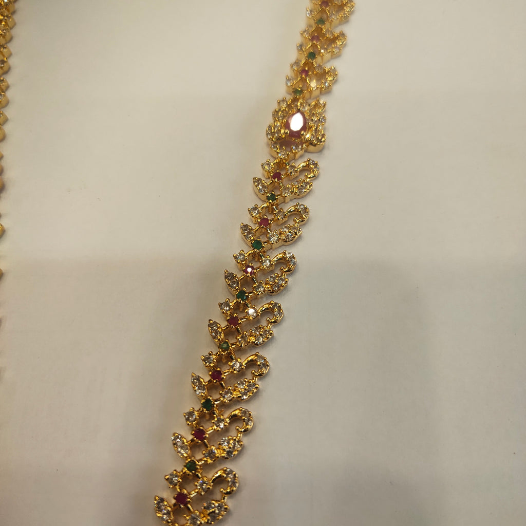 CZ Gold Plated Long Necklace Set - Timeless Elegant Bridal Jewelry