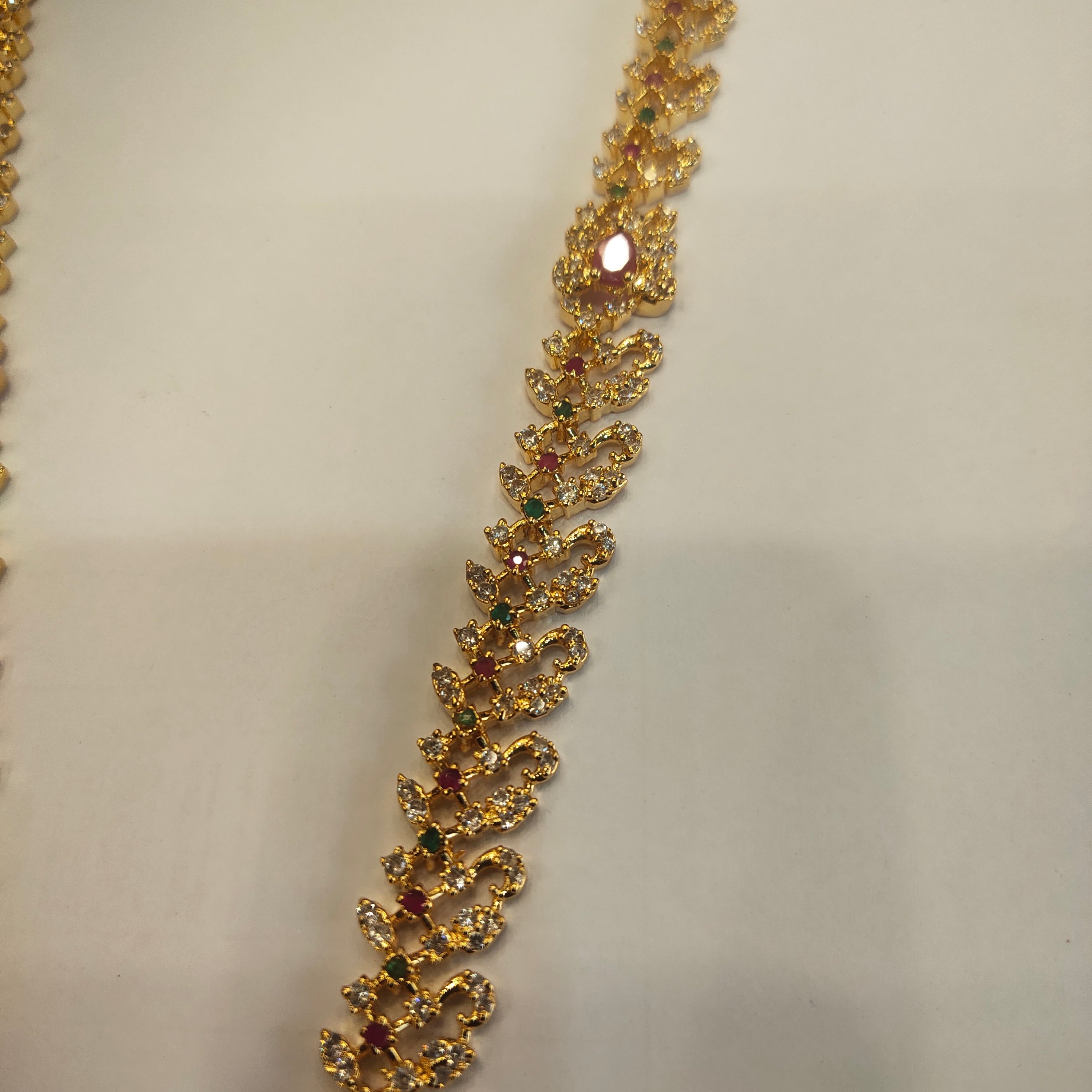 CZ Gold Plated Long Necklace Set - Timeless Elegant Bridal Jewelry