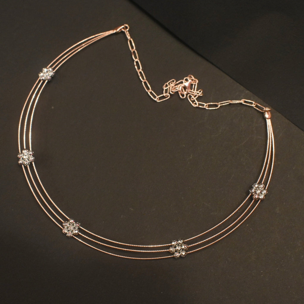925 Silver Rose Gold Plated Blossom Kantey Necklace - Romantic Pink Gold Jewelry
